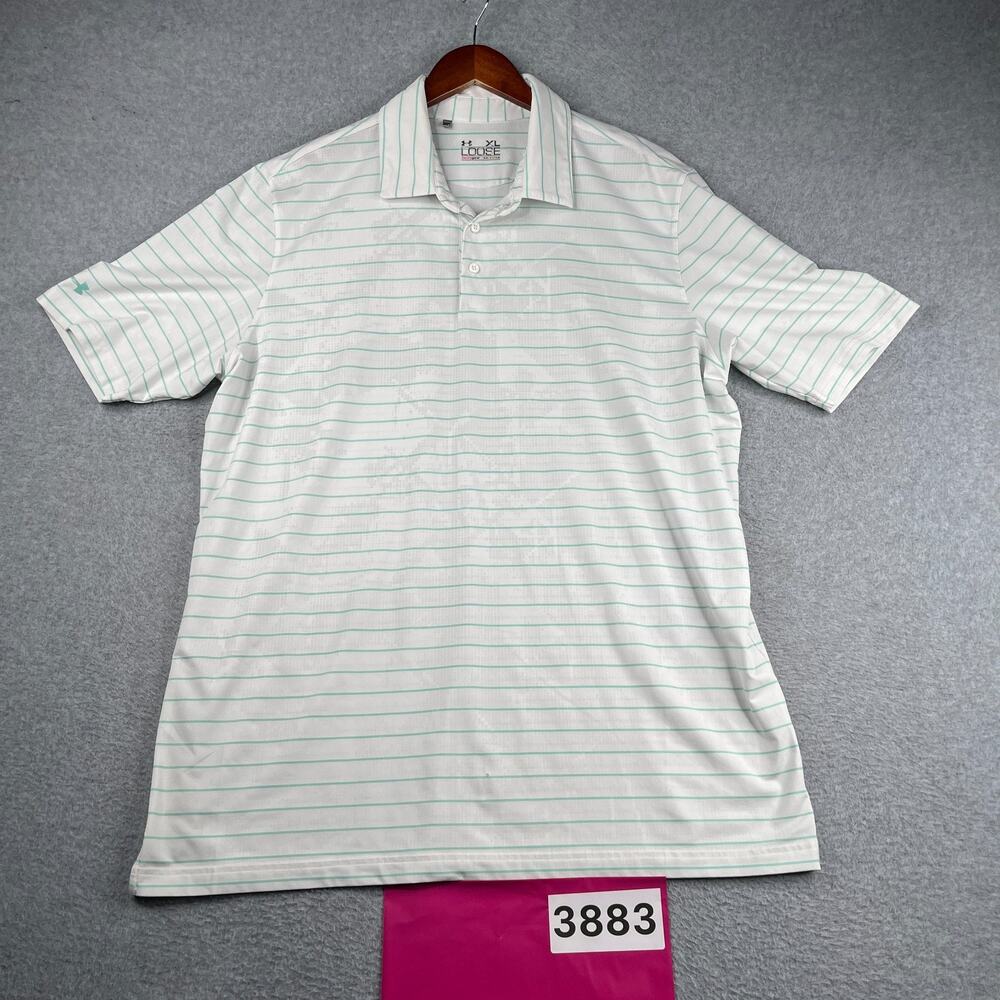 Under Armour Performance Heatgear Polo Shirt White Green Striped Mens XL Loose